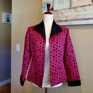SCOTT TAYLOR | Bold Geometric Open Front Art Blazer in Pink & Black sz PM